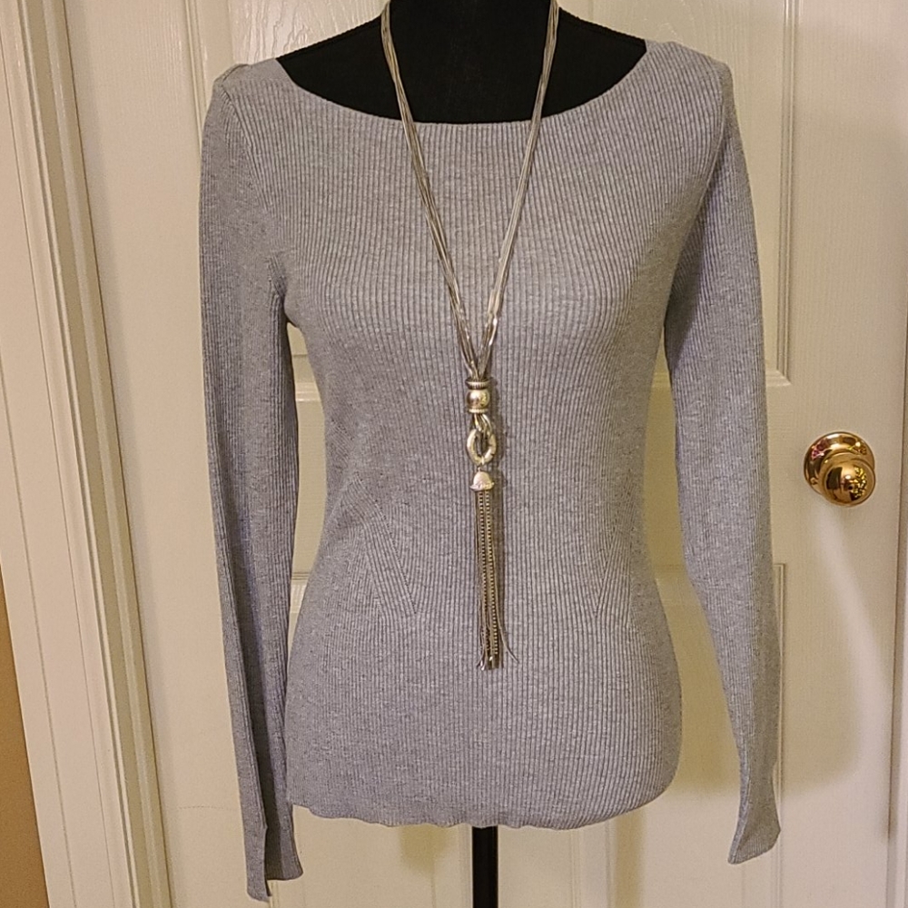 WHBM Gray Ribbed Sweater
